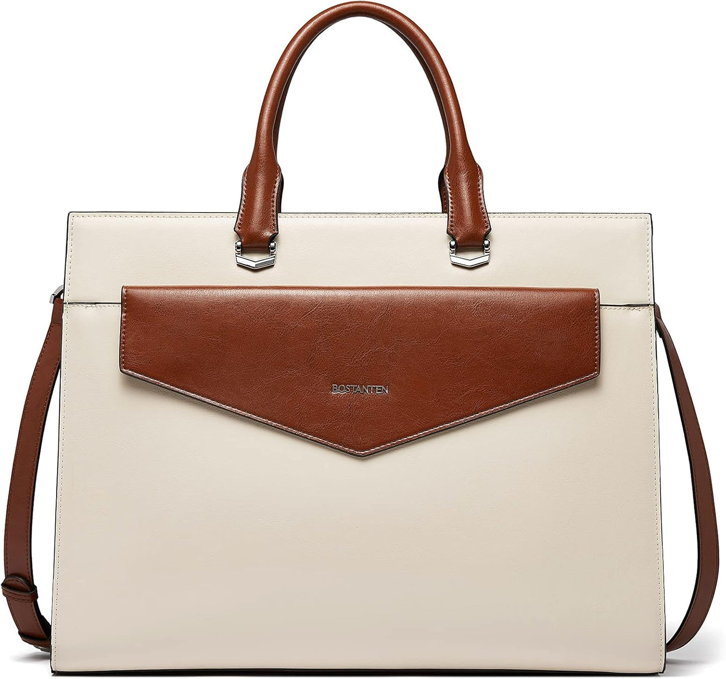 Briefcase for Women Laptop Tote 15.6 Inch Genuine Leather Handbag Work Bag Beige