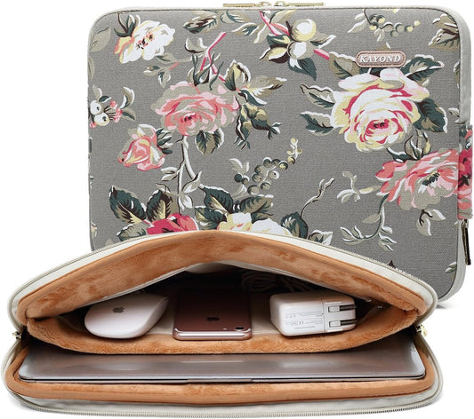 Gery Rose Patten Canvas Water-Resistant 13.3 Inch Laptop Sleeve Case for 12.5Inch 13Inch Notebook Computer 12.9 Pocket Tablet