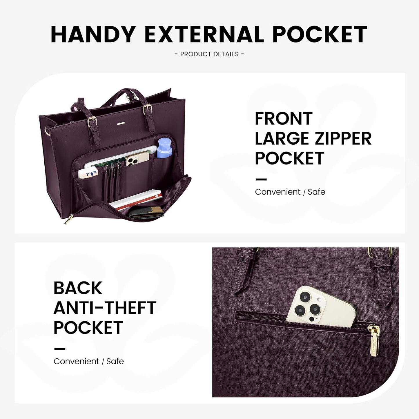 Laptop Bag for Women 15.6 Inch Waterproof Work Tote Bag Briefcase with USB Charging Port PU Leather Computer Handbag Shoulder Bag Large Professional Teacher Bag for Travel Business School