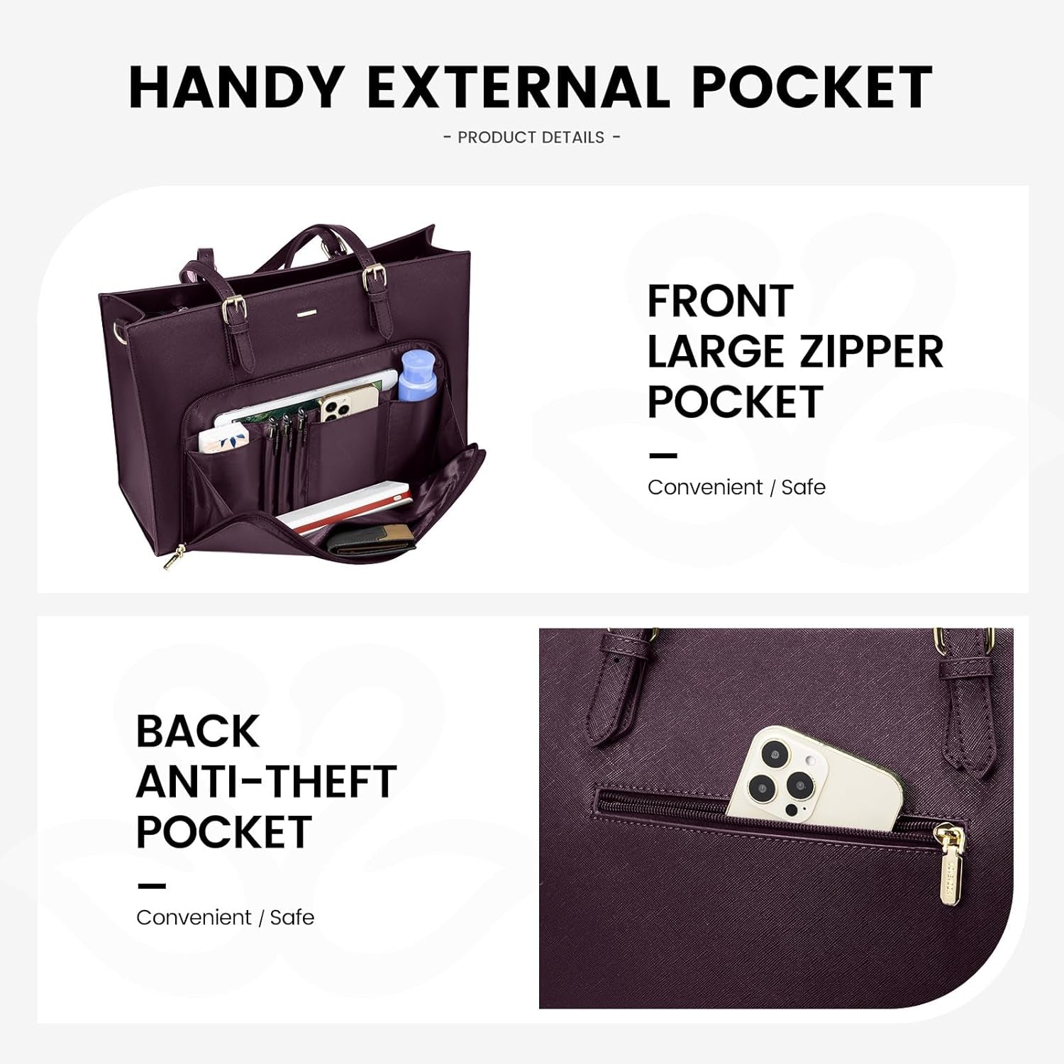 Laptop Bag for Women 15.6 Inch Waterproof Work Tote Bag Briefcase with USB Charging Port PU Leather Computer Handbag Shoulder Bag Large Professional Teacher Bag for Travel Business School
