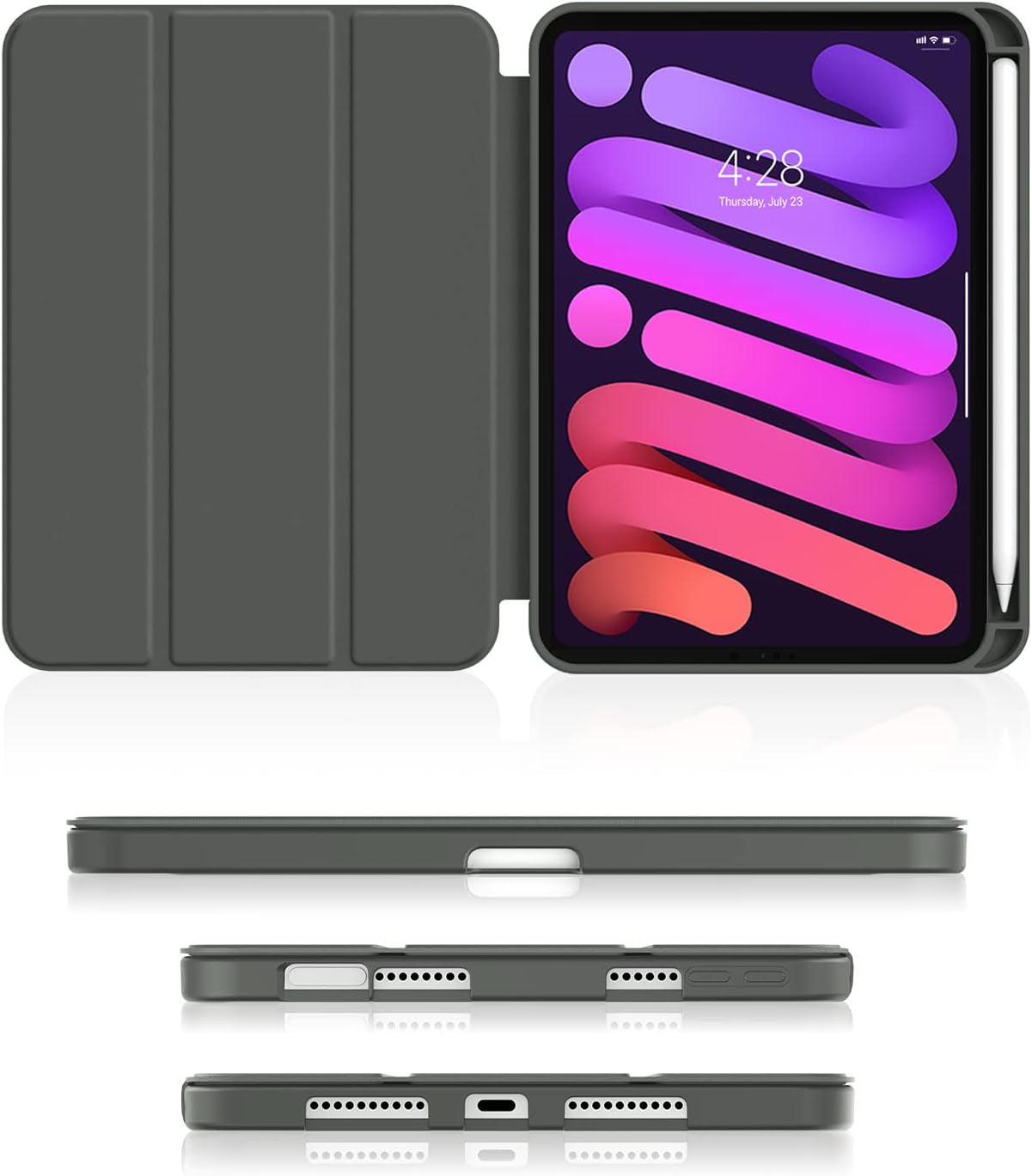 for Ipad Mini 7 A17 Pro Case 2024,Ipad Mini 6 Case 2021 with Pencil Holder-[Shockproof Protection + Auto Sleep/Wake], Soft TPU Back Cover for Ipad Mini 7Th/6Th Generation 8.3 Inch,Darkgrey