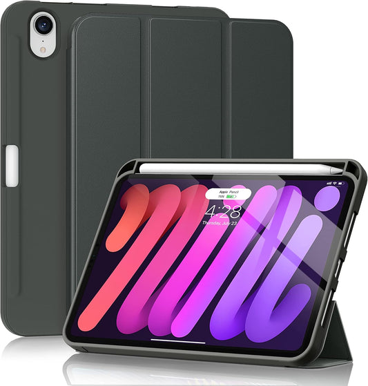 for Ipad Mini 7 A17 Pro Case 2024,Ipad Mini 6 Case 2021 with Pencil Holder-[Shockproof Protection + Auto Sleep/Wake], Soft TPU Back Cover for Ipad Mini 7Th/6Th Generation 8.3 Inch,Darkgrey