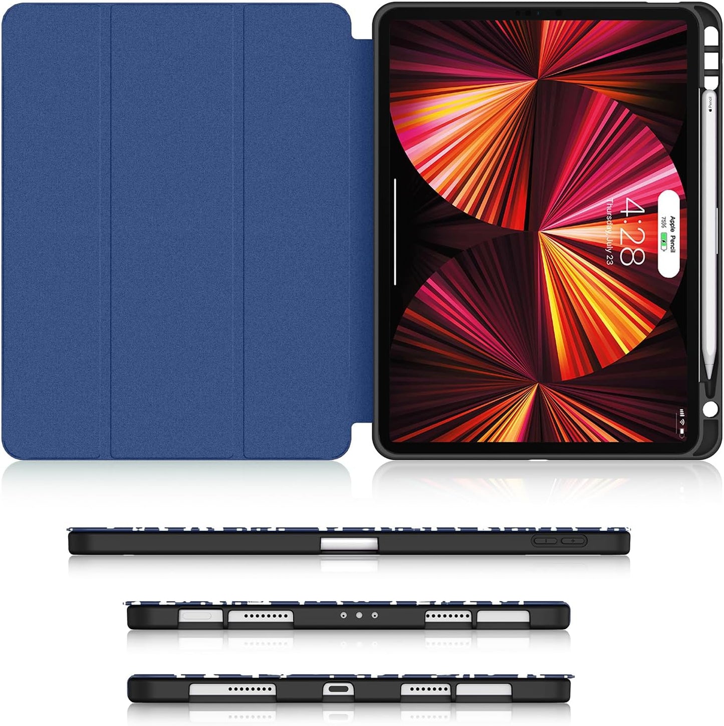 for Ipad Pro 11 Case (M2) 2022/2021/2020 with Pencil Holder - [Full Body Protection + Apple Pencil Charging + Auto Wake/Sleep], Soft TPU Back Cover for 2022 Ipad Pro 11 Inch(B-Book Navy)