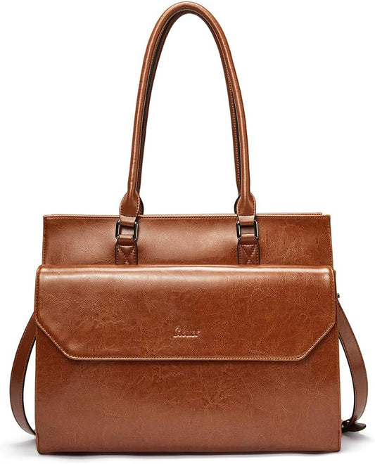Briefcase for Women Oil Wax Leather Business 15.6 Inch Laptop Handbag Vintage Slim Large Shoulder Work Bag