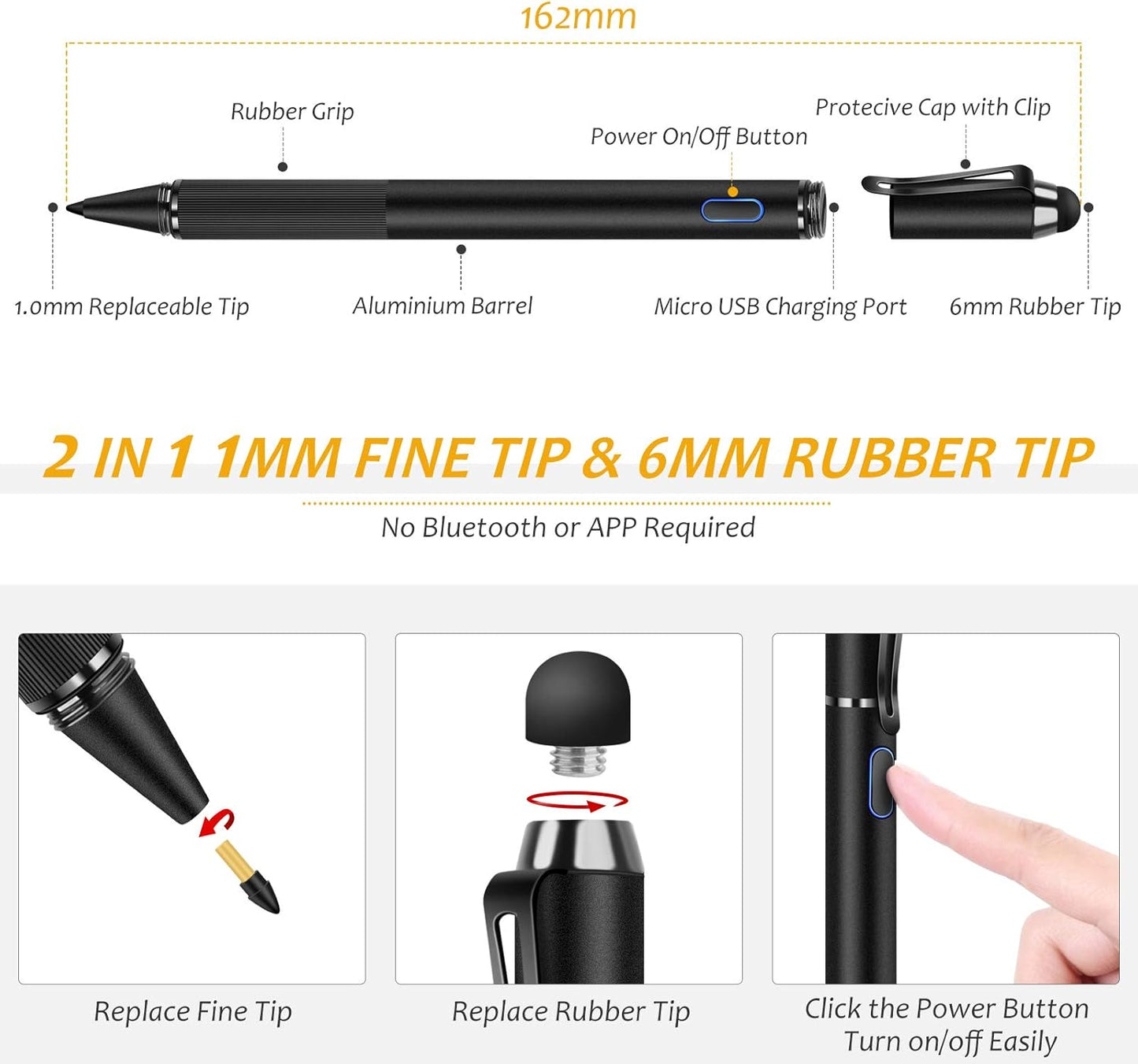 Stylus for Ipad with Palm Rejection,  Active Pencil Compatible with (2018-2020) Apple Ipad Pro (11/12.9 Inch),Ipad 6Th/7Th/8Th Gen/Mini 5Th Gen/Air 3Rd/4Th Gen for Precise Writing/Drawing (Black)