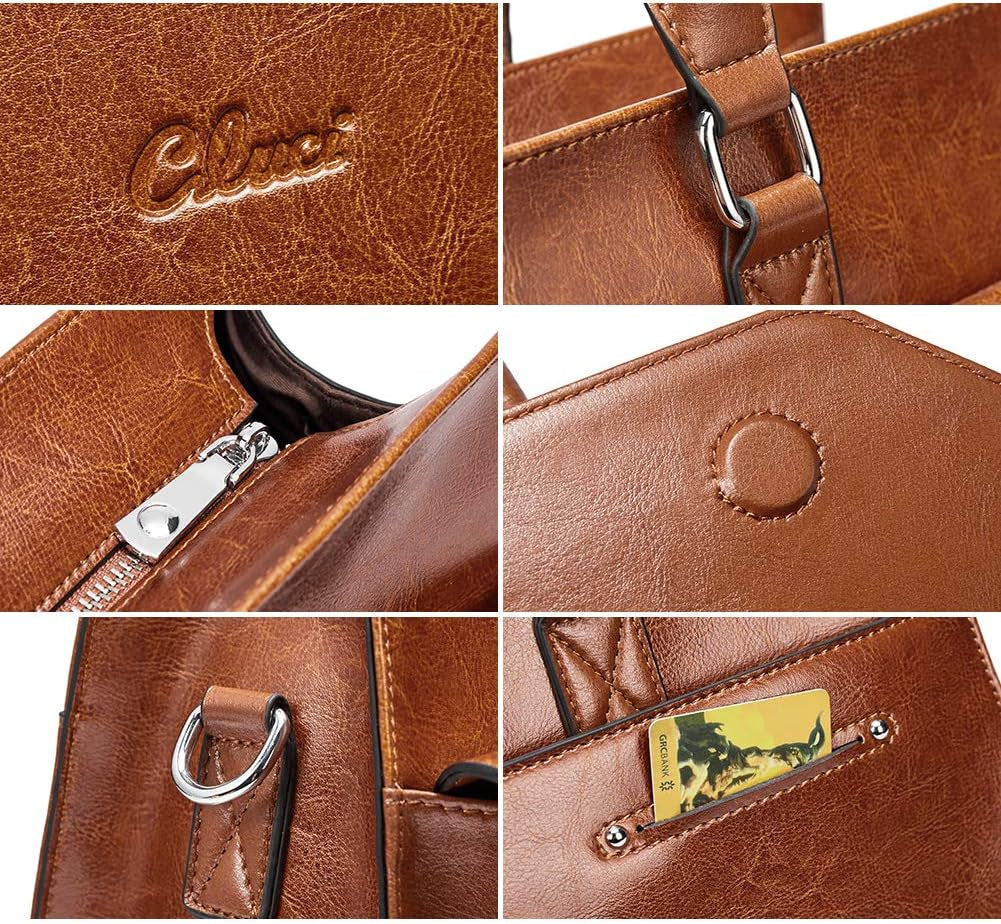 Briefcase for Women Oil Wax Leather Business 15.6 Inch Laptop Handbag Vintage Slim Large Shoulder Work Bag