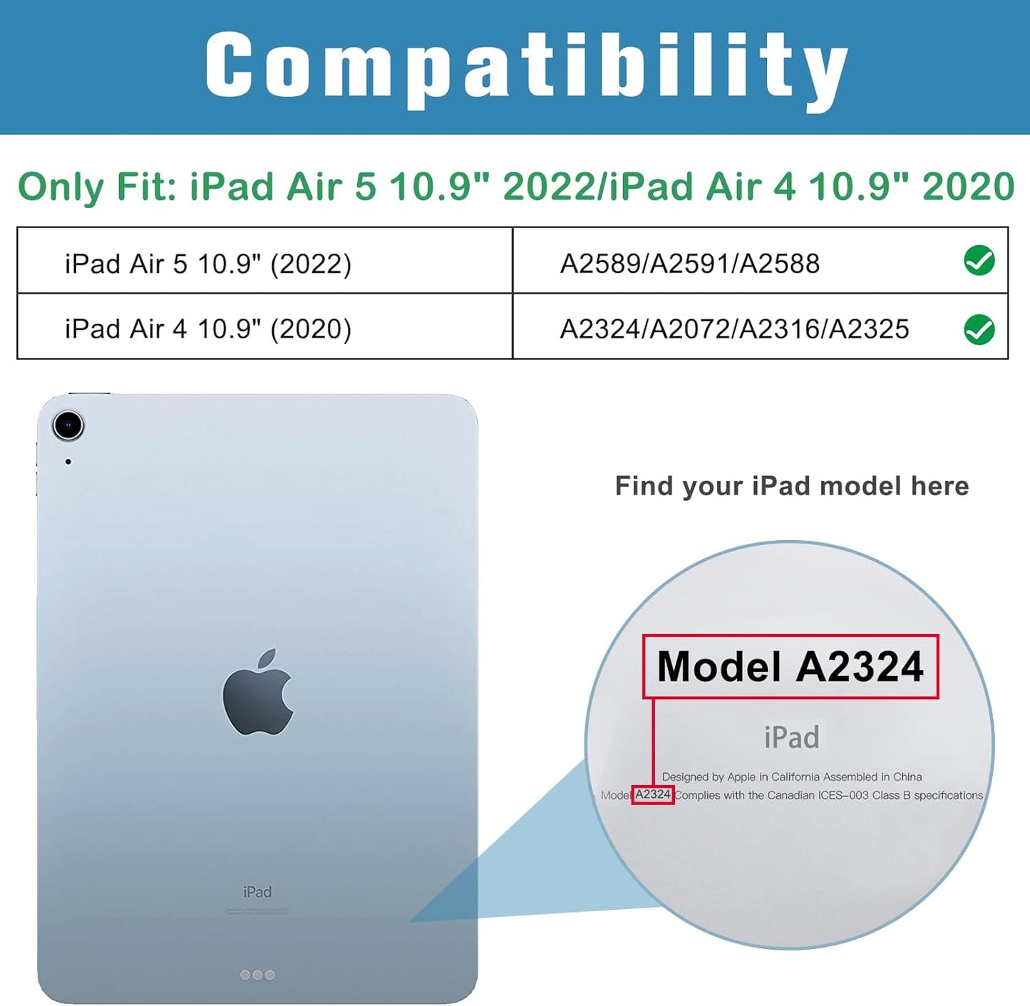 Smart Case for 10.9 Inch Ipad Air 5Th 2022 / Air 4Th 2020, Cover with Screen Protector for Ipad Air 5 4 -Navy