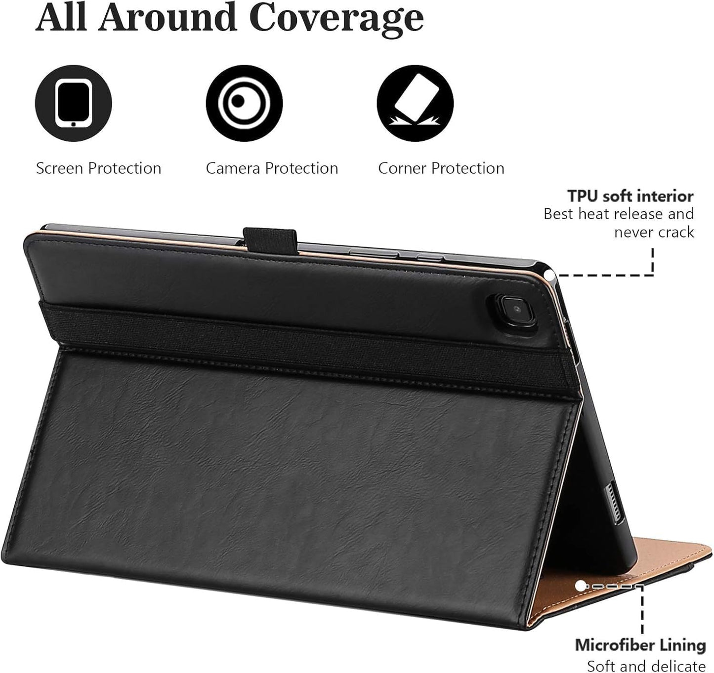 Galaxy Tab A7 10.4 Inch Case (Model SM-T500 T503 T505 T507), Premium PU Leather Protective Cover Stand Folio Case with Strap for 2020 Release Samsung Galaxy Tab A7 Tablet 10.4” -Black