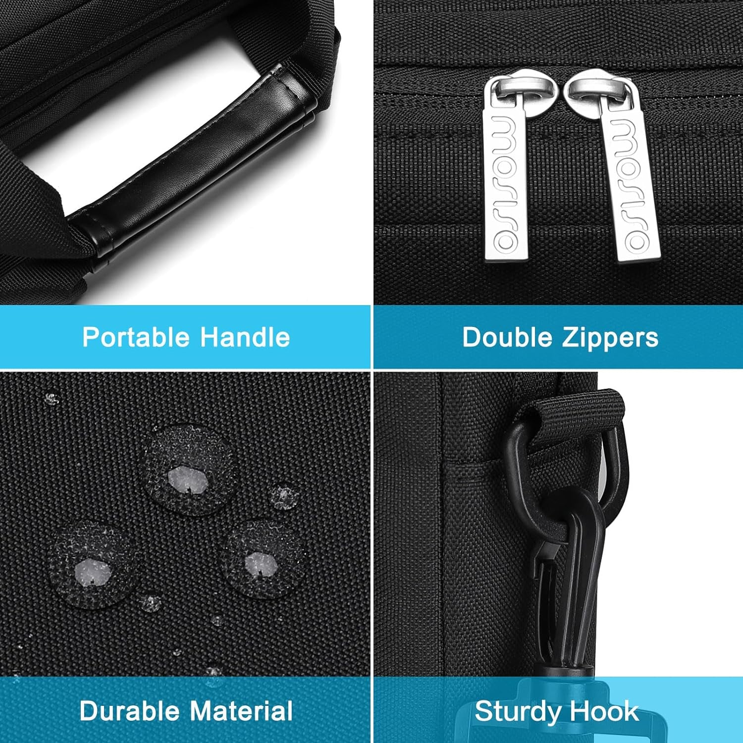 Laptop Shoulder Bag, Computer Bag with 2 Raised&1 Flapover&1 Horizontal Pocket&Handle&Belt
