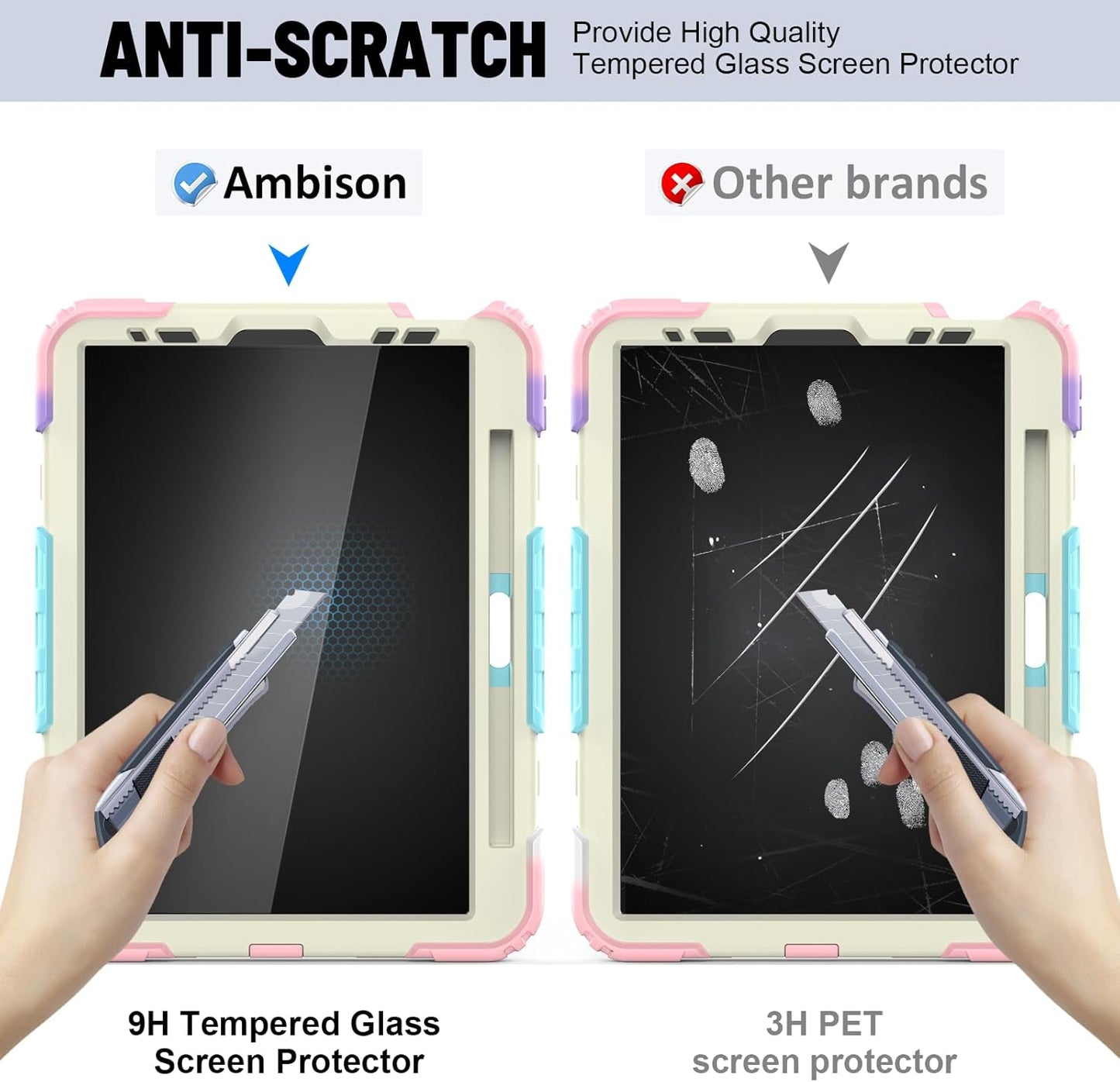 Case for Ipad Air 5Th/4Th Generation (2022/2020) 10.9-Inch, [Shockproof] Full Body Protective Case with 9H Tempered Glass Screen Protector, Rotatable Kickstand & Hand Strap (Light Pink)