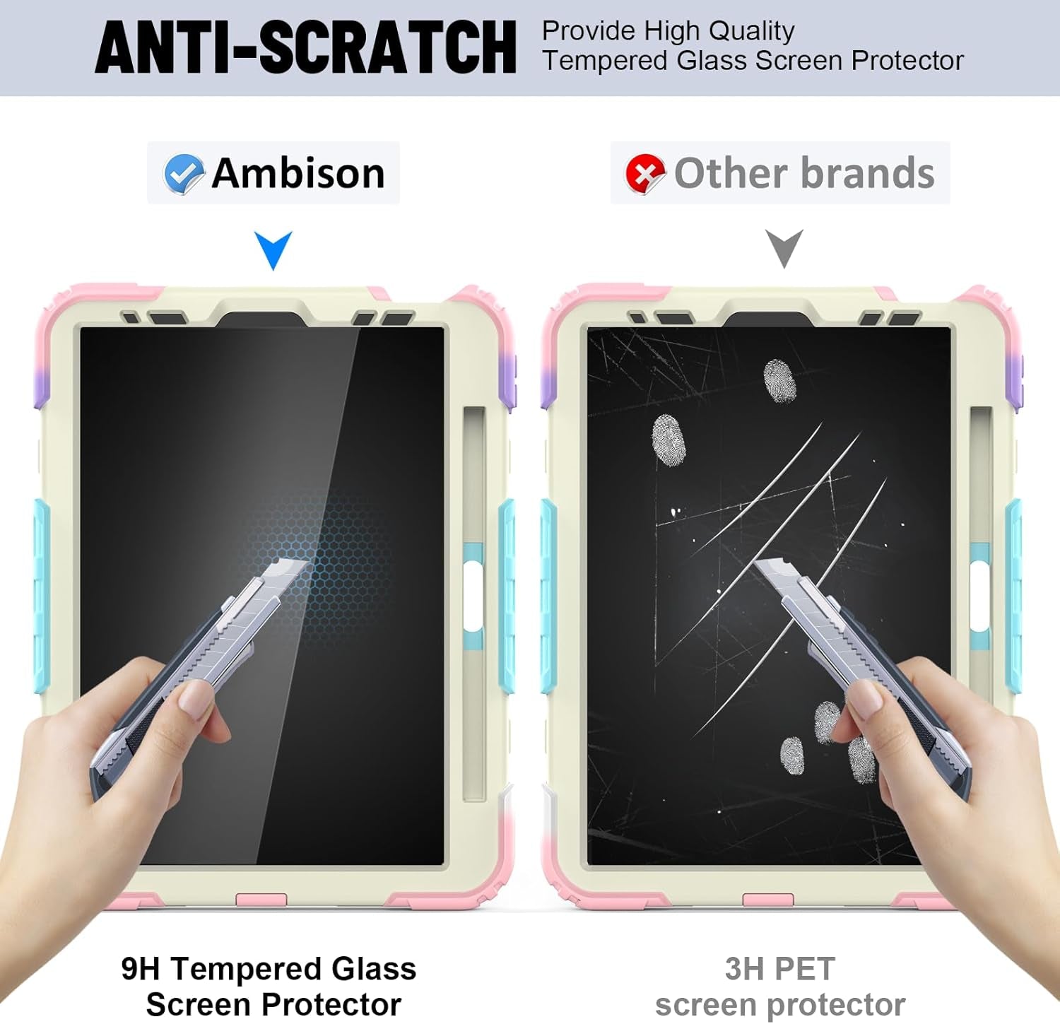 Case for Ipad Air 5Th/4Th Generation (2022/2020) 10.9-Inch, [Shockproof] Full Body Protective Case with 9H Tempered Glass Screen Protector, Rotatable Kickstand & Hand Strap (Light Pink)