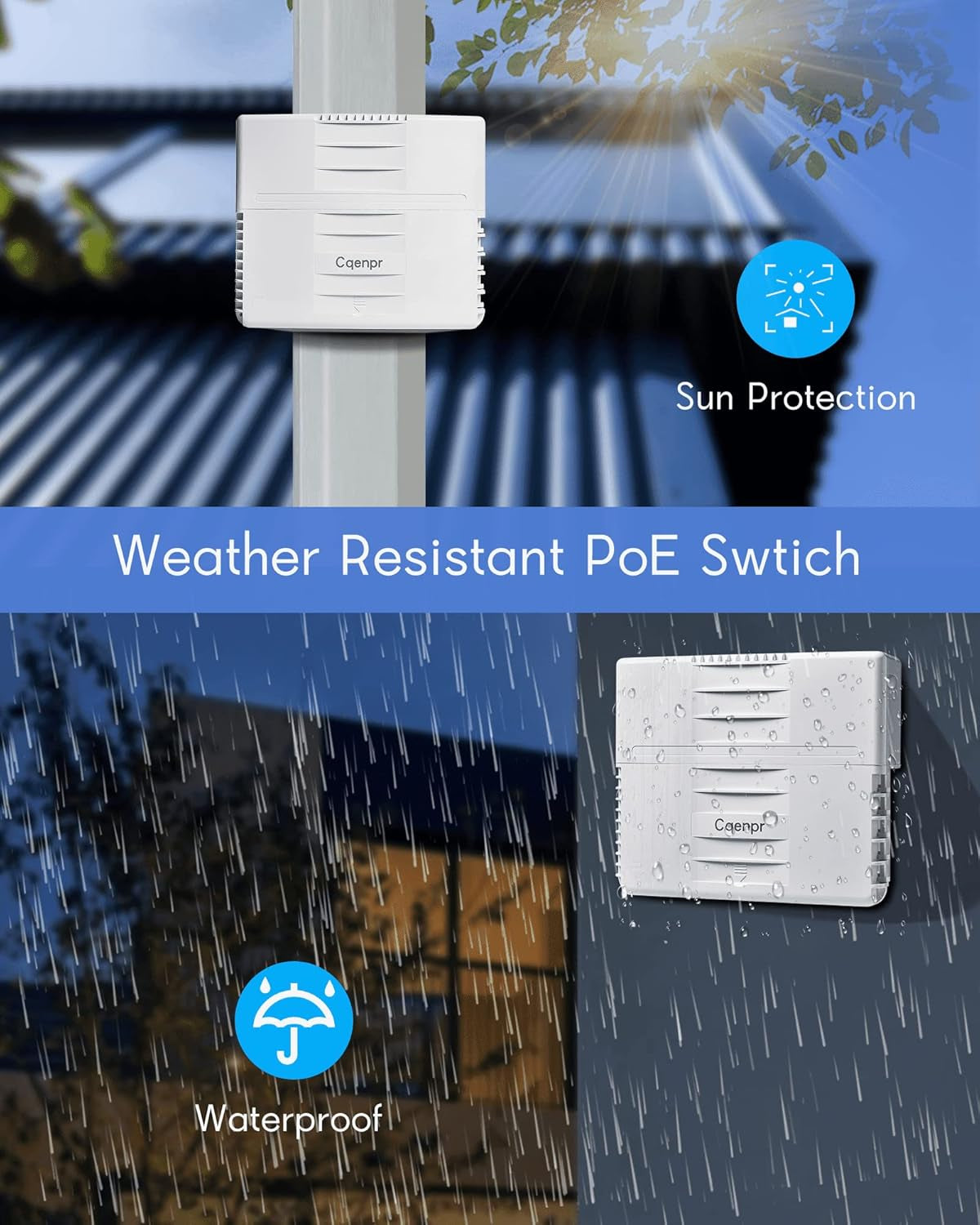 Outdoor 8 Port Full Gigabit Poe Switch, Ieee802.3Af/At/Bt, All-In-One Box, , High Power Output, Total 120W, Play & Plug, Fan Unmanaged, AI Watchdog.