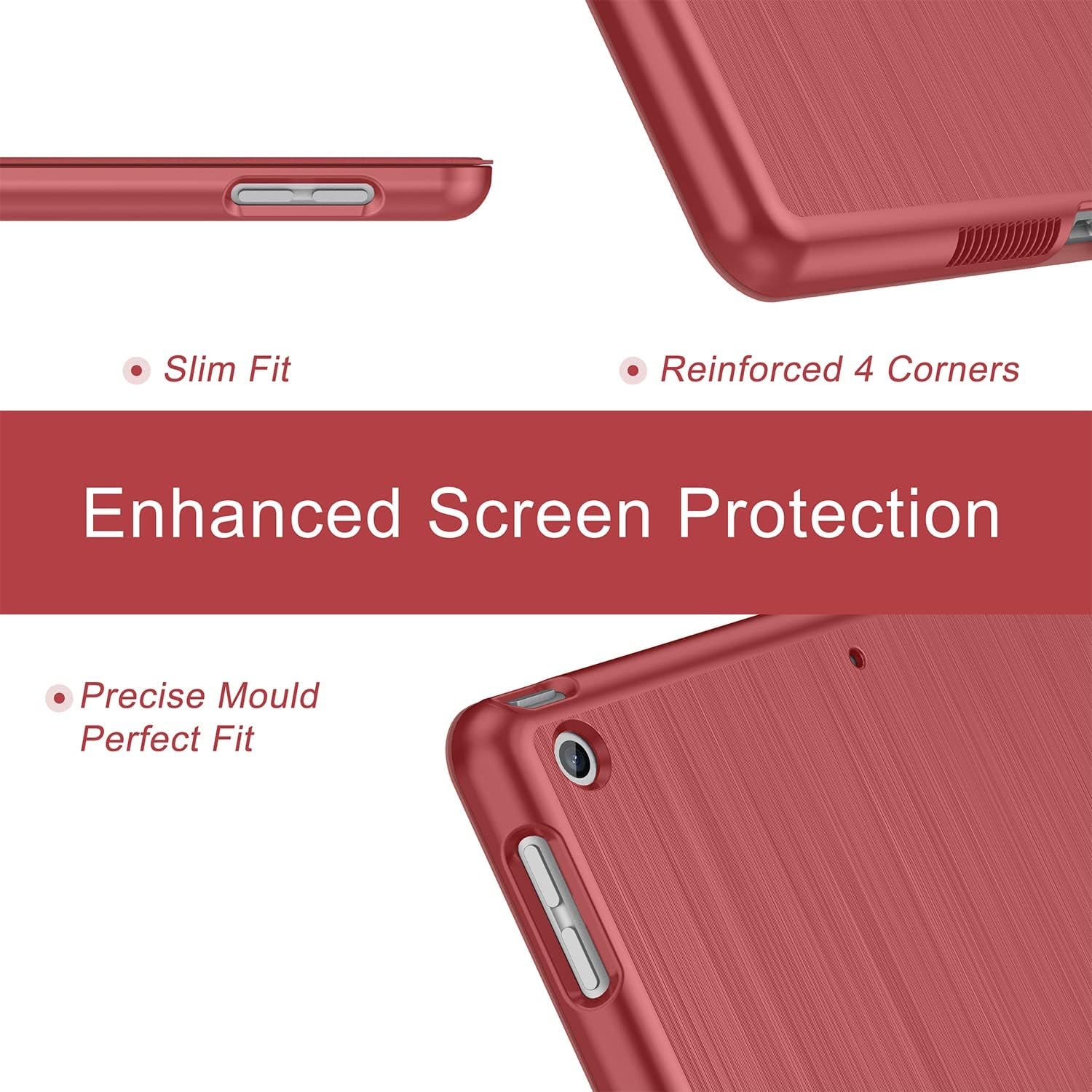 Case for Ipad 9Th/8Th/7Th Generation 2021/2020/2019, [Slim Trifold Stand + Auto Wake/Sleep], Premium Protective Hard PC Back Cover for Apple Ipad 10.2 Inch (Wine Red)