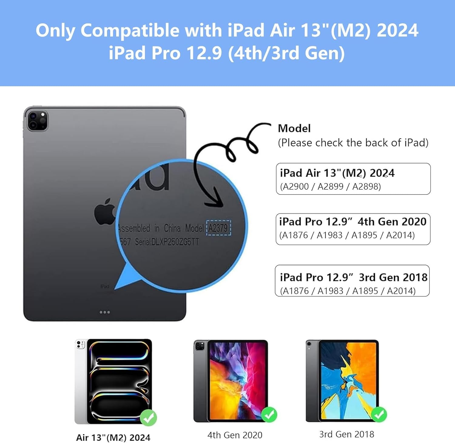 Keyboard Case for Ipad Air 13 Inch (M3/M2, 2025/2024), Backlit Keyboard for Ipad Pro 12.9” Inch (6Th /5Th/4Th Gen/ 3Rd Gen) - Touch Trackpad - 360° Protective Case with Pencil Holder for Ipad Air 13