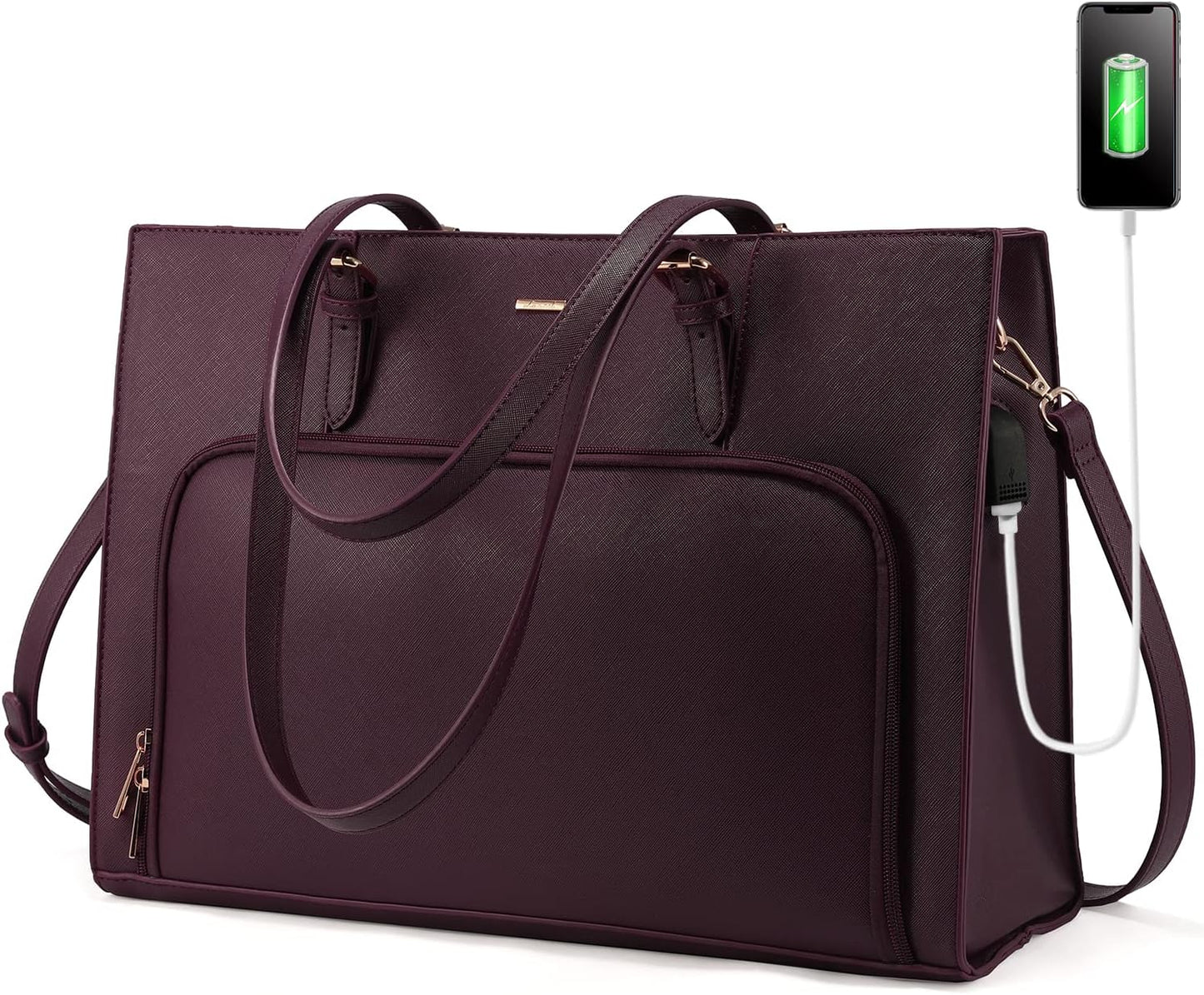 Laptop Bag for Women 15.6 Inch Waterproof Work Tote Bag Briefcase with USB Charging Port PU Leather Computer Handbag Shoulder Bag Large Professional Teacher Bag for Travel Business School