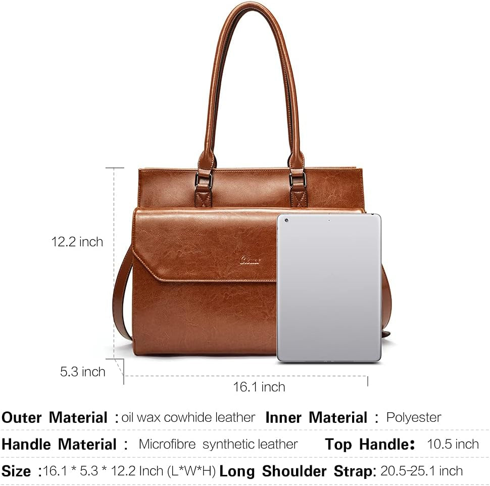 Briefcase for Women Oil Wax Leather Business 15.6 Inch Laptop Handbag Vintage Slim Large Shoulder Work Bag