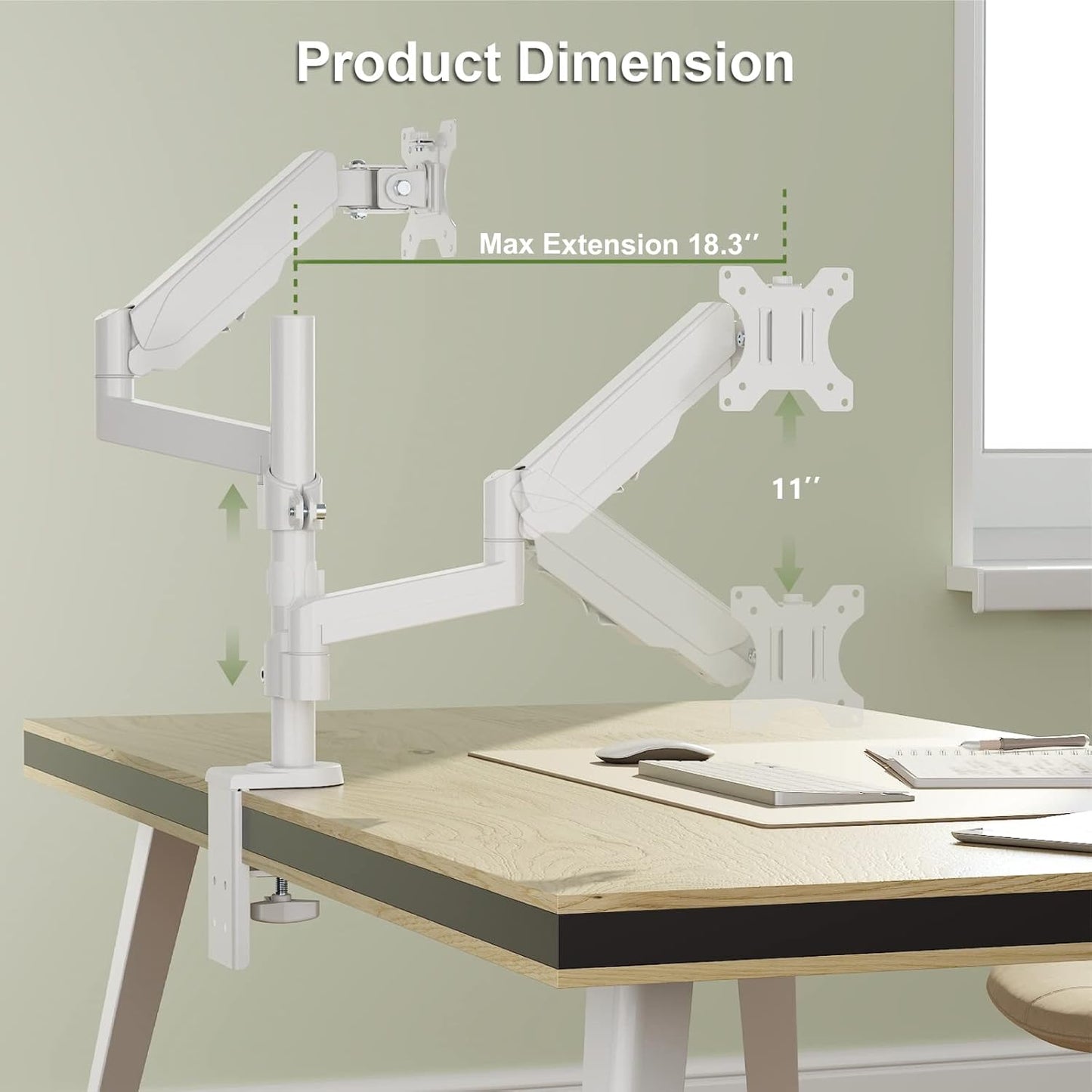 Dual Monitor Mount, Adjustable Gas Spring Arms Desk Mount for 2 Monitors up to 32 Inch, 17.6Lbs Weight Capacity, Mounting Holes 75 X 75Mm or 100 X 100Mm (GSDM002W), White