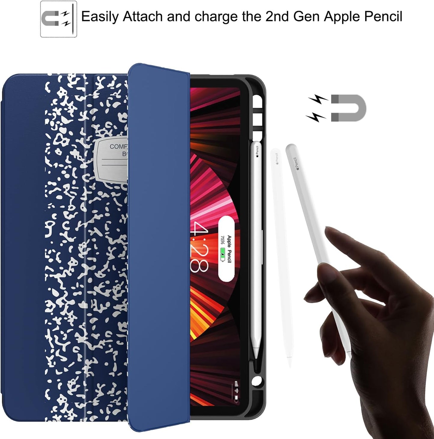 for Ipad Pro 11 Case (M2) 2022/2021/2020 with Pencil Holder - [Full Body Protection + Apple Pencil Charging + Auto Wake/Sleep], Soft TPU Back Cover for 2022 Ipad Pro 11 Inch(B-Book Navy)