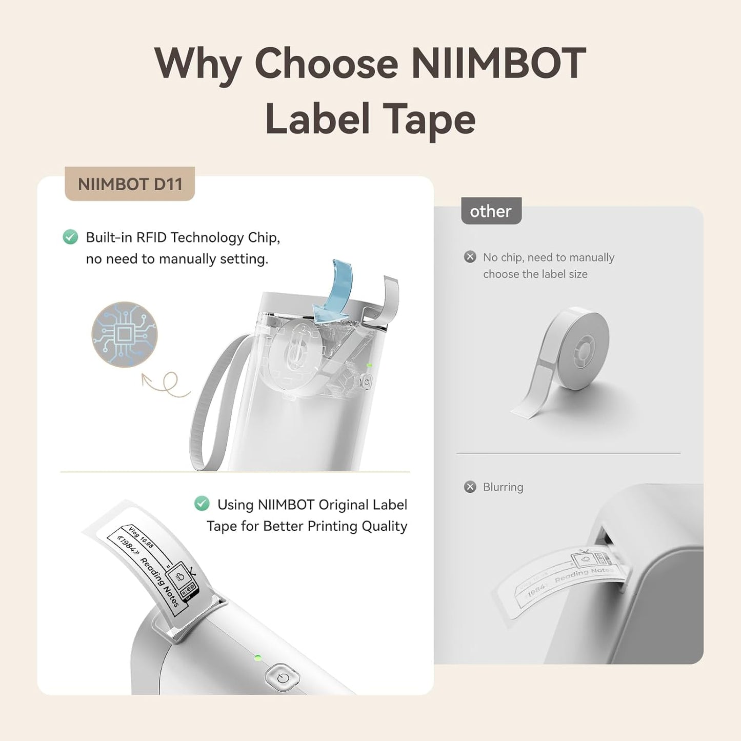 D11 Label Maker Tape Adapted Label Print Paper Standard Laminated Office Labeling Tape Replacement Pure Color (White, Large)