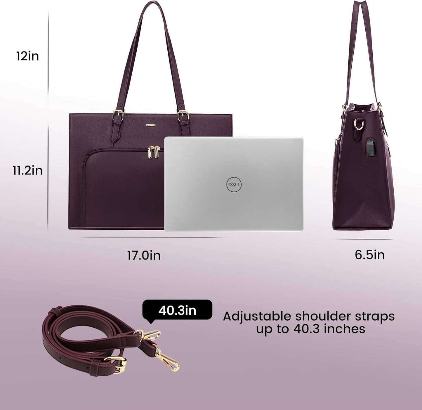 Laptop Bag for Women 15.6 Inch Waterproof Work Tote Bag Briefcase with USB Charging Port PU Leather Computer Handbag Shoulder Bag Large Professional Teacher Bag for Travel Business School
