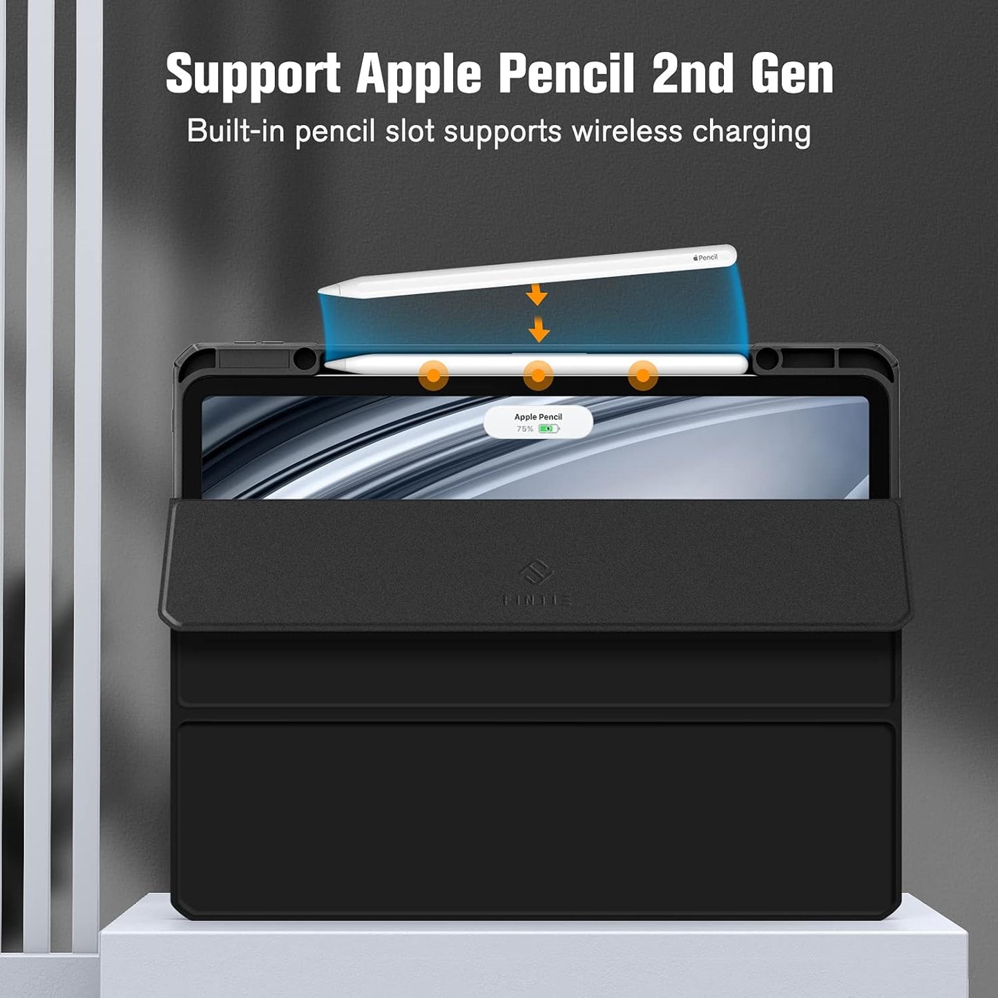 Hybrid Slim Case for Ipad Pro 12.9-Inch 6Th Generation 2022, [Built-In Pencil Holder] Shockproof Cover W/Clear Transparent Back Shell, Also Fit Ipad Pro 12.9" 5Th/4Th/3Rd Gen, Black