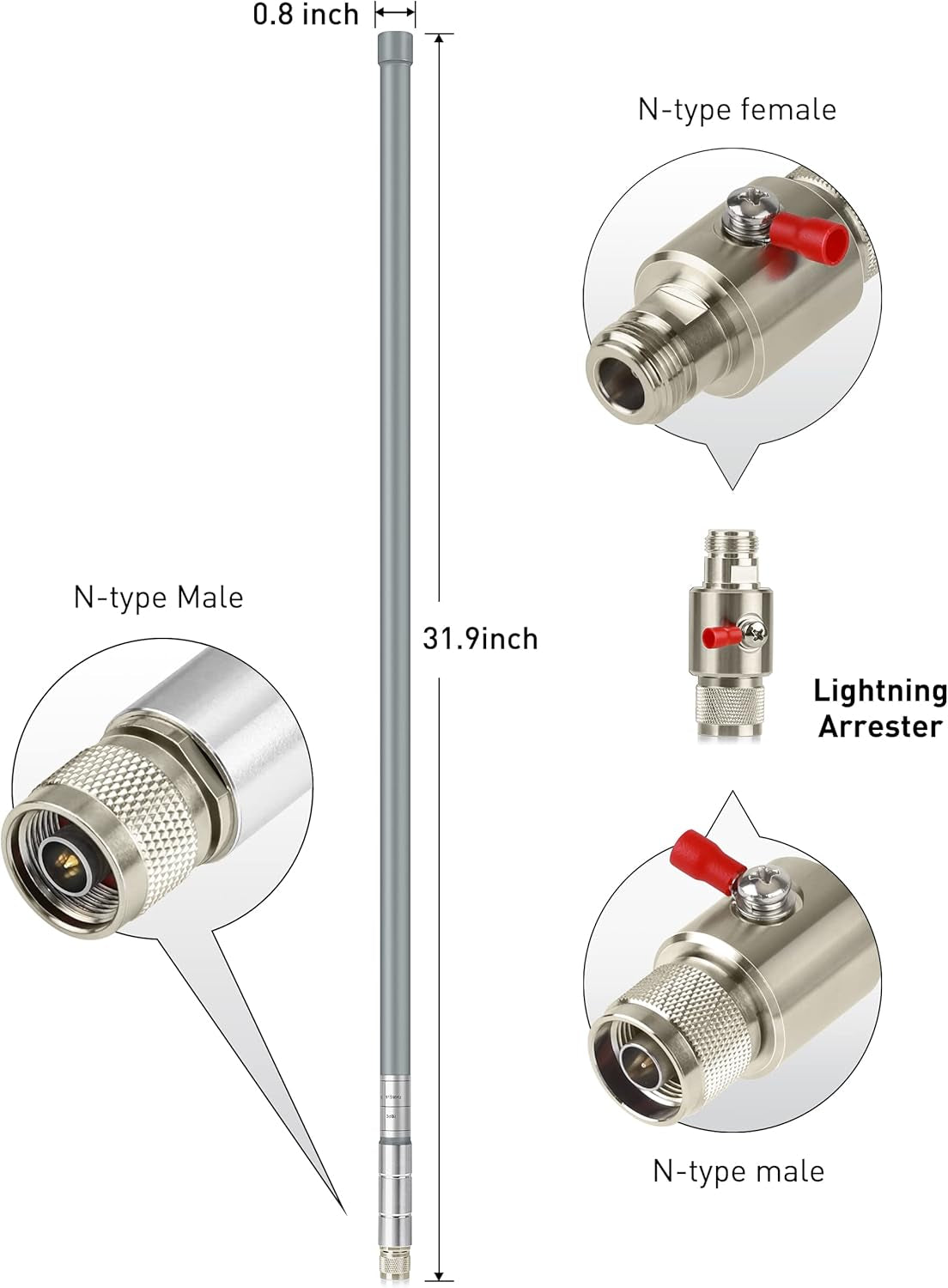 Helium Antenna with Lightning Arrester 5.8/8Dbi,  915Mhz 915Mhz Helium Miner Antenna Lora Antenna Outdoor Omni-Direction for RAK HNT Bobcat Helium Hotspot Miner