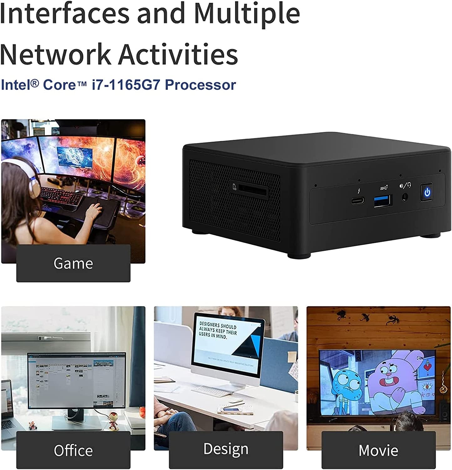 NUC Nuc11Pahi7 Mini Pc/Htpc,Mini Computer,Four-Core I7 1165G7 - up to 4.7 Ghz Turbo,Nvme SSD DDR4 Ram,Wifi 6, BT 5.2 Thunderbolt 3,8K Support,Quadruple Monitor(16Gb+256Gb)