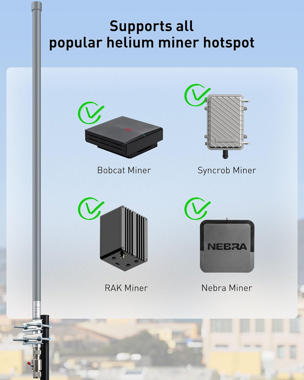 Helium Antenna with Lightning Arrester 5.8/8Dbi,  915Mhz 915Mhz Helium Miner Antenna Lora Antenna Outdoor Omni-Direction for RAK HNT Bobcat Helium Hotspot Miner