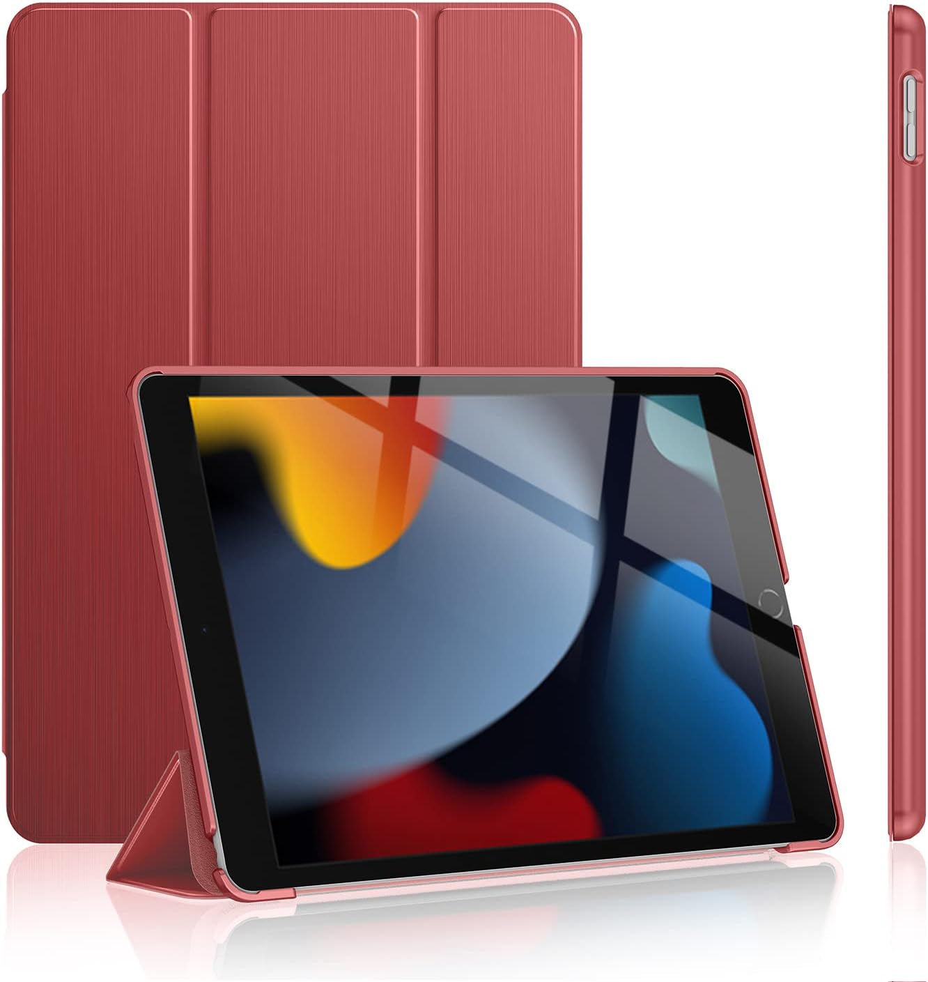 Case for Ipad 9Th/8Th/7Th Generation 2021/2020/2019, [Slim Trifold Stand + Auto Wake/Sleep], Premium Protective Hard PC Back Cover for Apple Ipad 10.2 Inch (Wine Red)