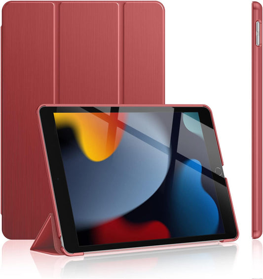 Case for Ipad 9Th/8Th/7Th Generation 2021/2020/2019, [Slim Trifold Stand + Auto Wake/Sleep], Premium Protective Hard PC Back Cover for Apple Ipad 10.2 Inch (Wine Red)
