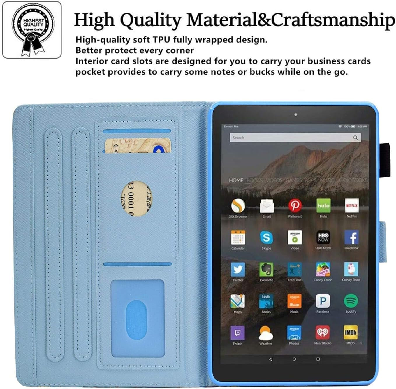 For Kindle Fire HD 8 Case, Case for Amazon Fire HD 8 Tablet (8Th/7Th/6Th Generation, 2018/2017/2016 Release),  Premium PU Leather Folio Smart Cover with Auto Wake/Sleep, Blue Marble