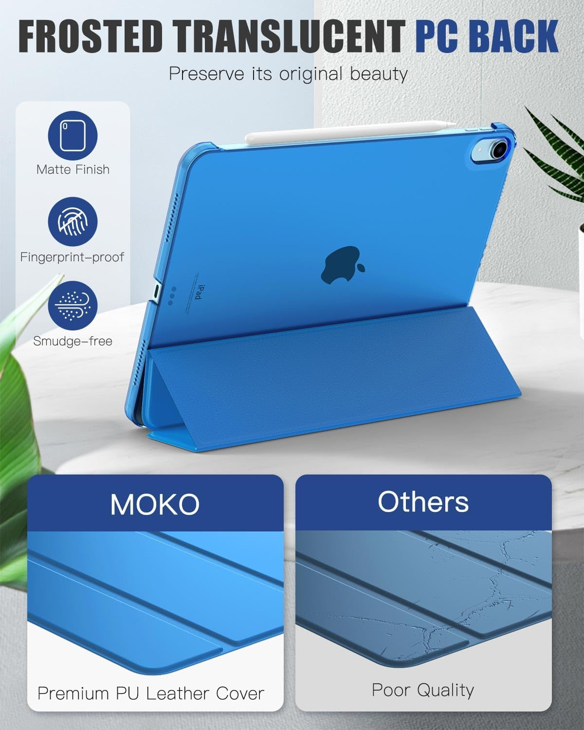 for Ipad Air 11 Inch Case 7Th/6Th Generation M3/M2 2025/2024, Ipad Air 5Th/4Th Gen Case 2022/2020 10.9 Inch, Slim Hard PC Translucent Back Shell Cover, Support Touch Id,Blue Wave