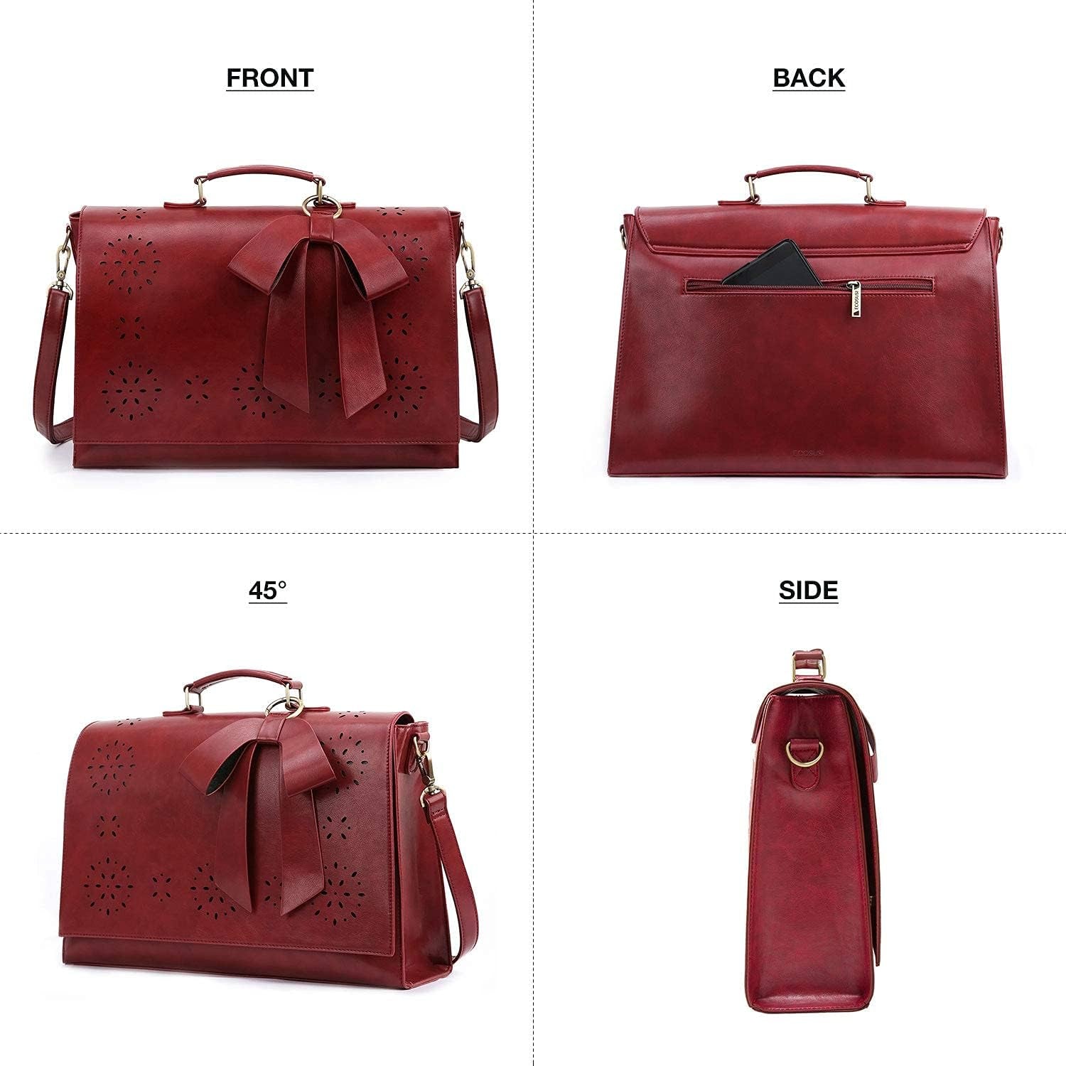 Women'S Briefcase Vegan Leather Laptop Bag for Work Shoulder Computer Satchel Bag with Detachable Bow