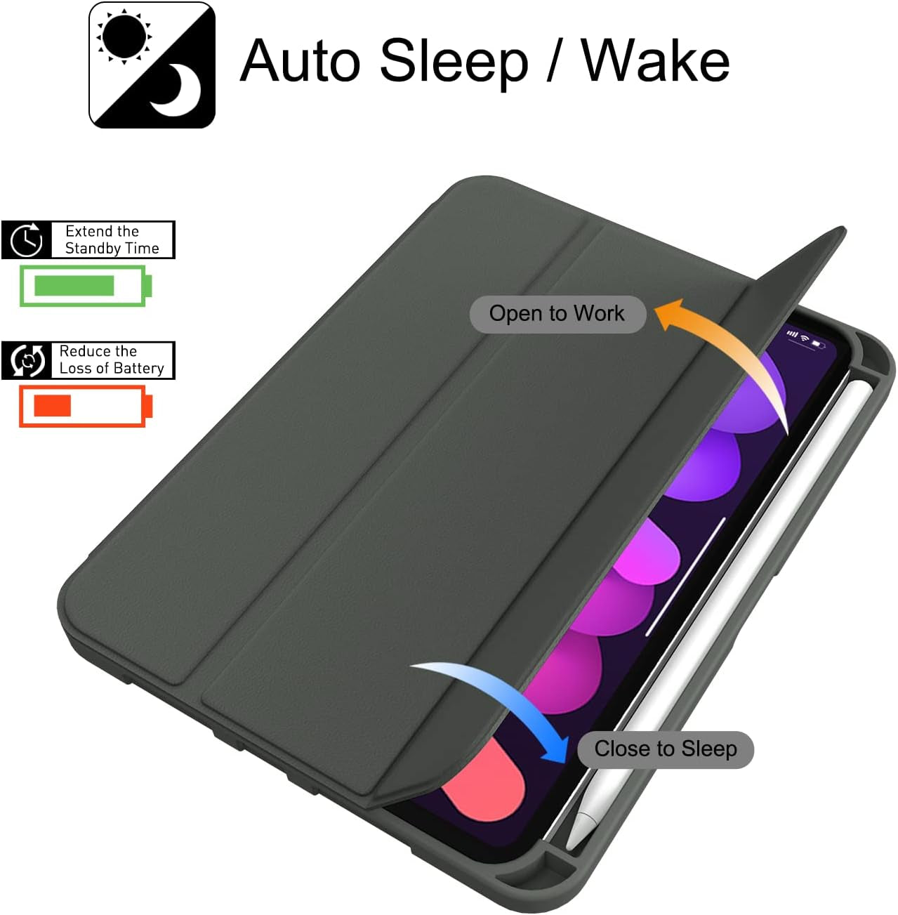 for Ipad Mini 7 A17 Pro Case 2024,Ipad Mini 6 Case 2021 with Pencil Holder-[Shockproof Protection + Auto Sleep/Wake], Soft TPU Back Cover for Ipad Mini 7Th/6Th Generation 8.3 Inch,Darkgrey