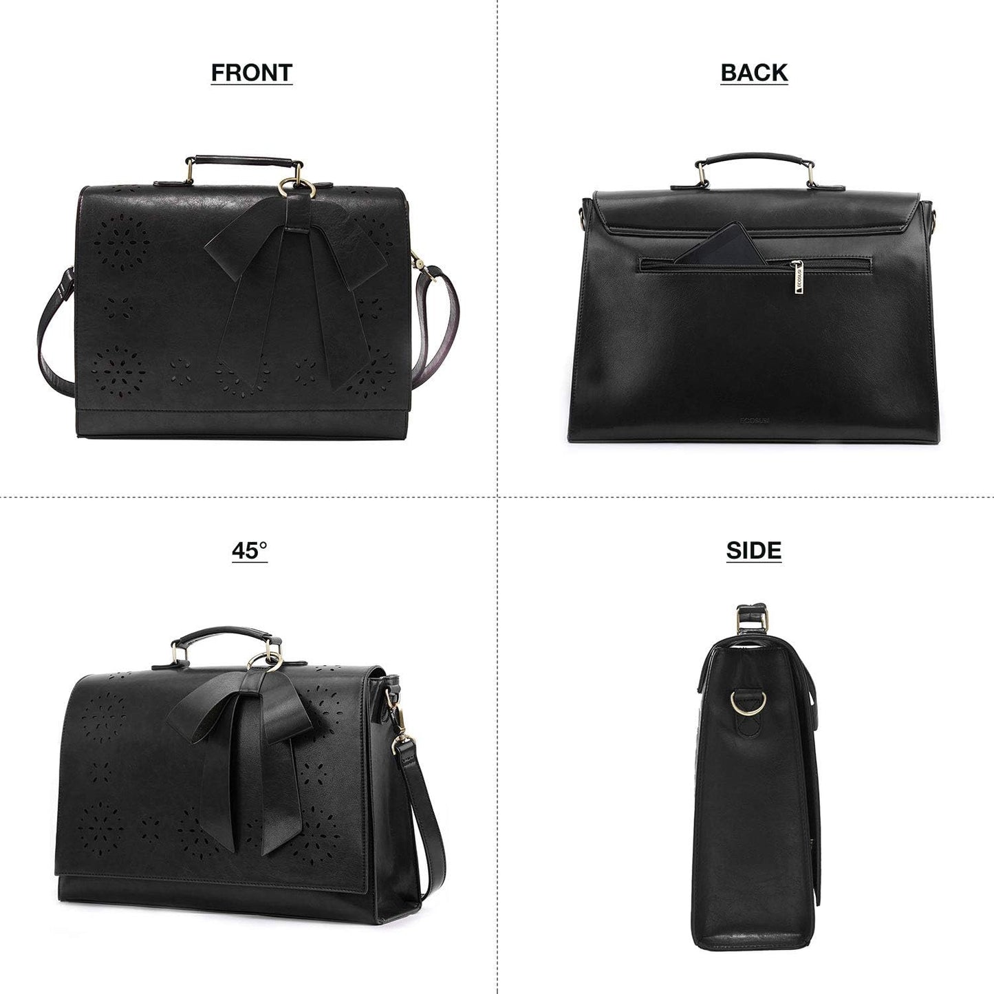 Women'S Briefcase Vegan Leather Laptop Bag for Work Shoulder Computer Satchel Bag with Detachable Bow