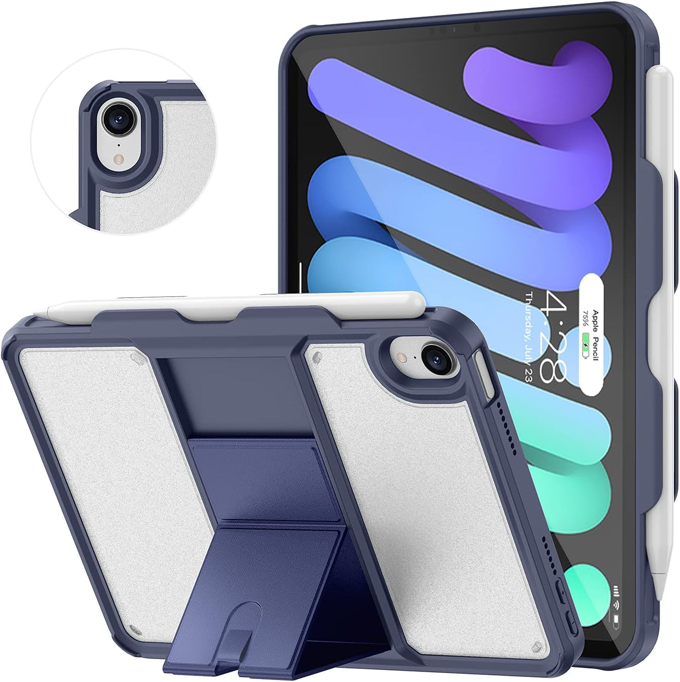 Case for New Ipad Mini 6Th Generation 2021 with Pencil Holder-[Full-Body Protection + 2Nd Gen Apple Pencil Charging],Translucent Frosted Back Cover for Ipad Mini 6 8.3 Inch(Navy)