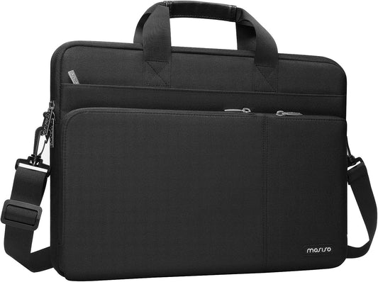 360 Protective Laptop Shoulder Bag Compatible with Macbook Air/Pro,13-13.3 Inch Notebook,Compatible with Macbook Pro 14 Inch 2021,Polyester Sleeve with 3 Front Pockets&Fix Handle&Belt,Black