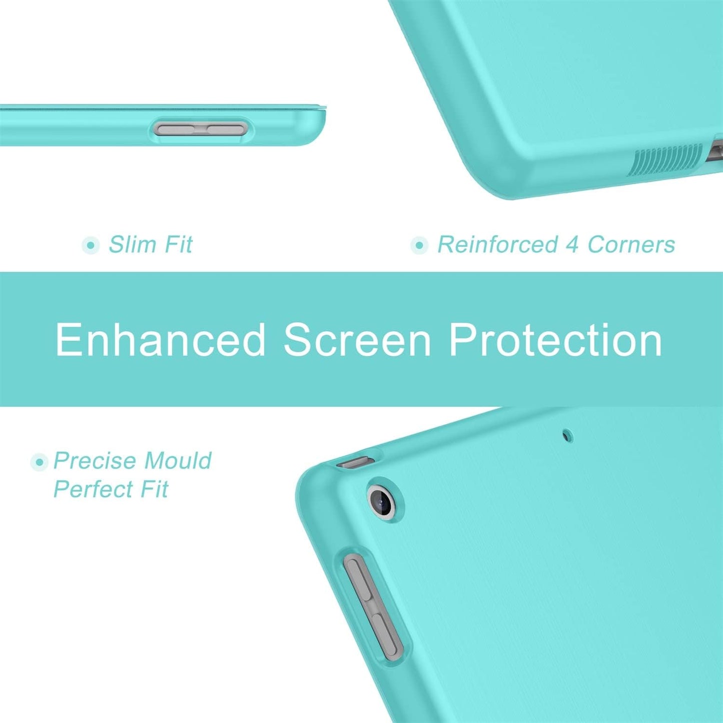 Case for Ipad 9Th/8Th/7Th Generation 2021/2020/2019, [Slim Trifold Stand + Auto Wake/Sleep], Premium Protective Hard PC Back Cover for Apple Ipad 10.2 Inch (Aqua)