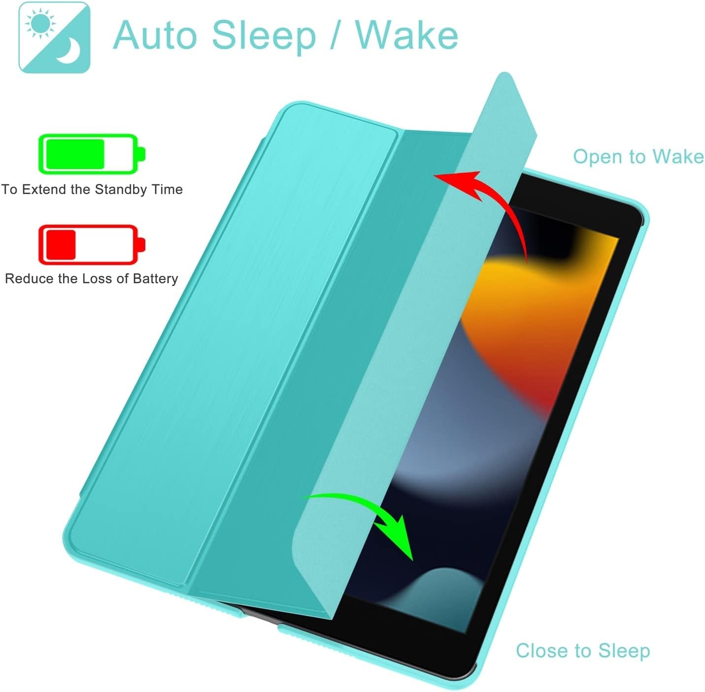 Case for Ipad 9Th/8Th/7Th Generation 2021/2020/2019, [Slim Trifold Stand + Auto Wake/Sleep], Premium Protective Hard PC Back Cover for Apple Ipad 10.2 Inch (Aqua)