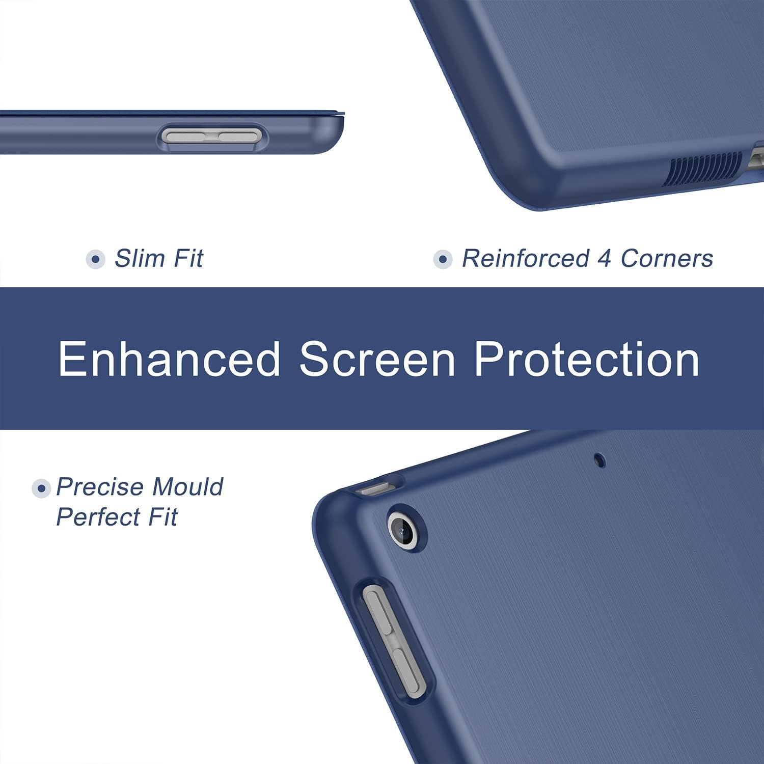 Case for Ipad 9Th/8Th/7Th Generation 2021/2020/2019, [Slim Trifold Stand + Auto Wake/Sleep], Premium Protective Hard PC Back Cover for Apple Ipad 10.2 Inch (Navy)