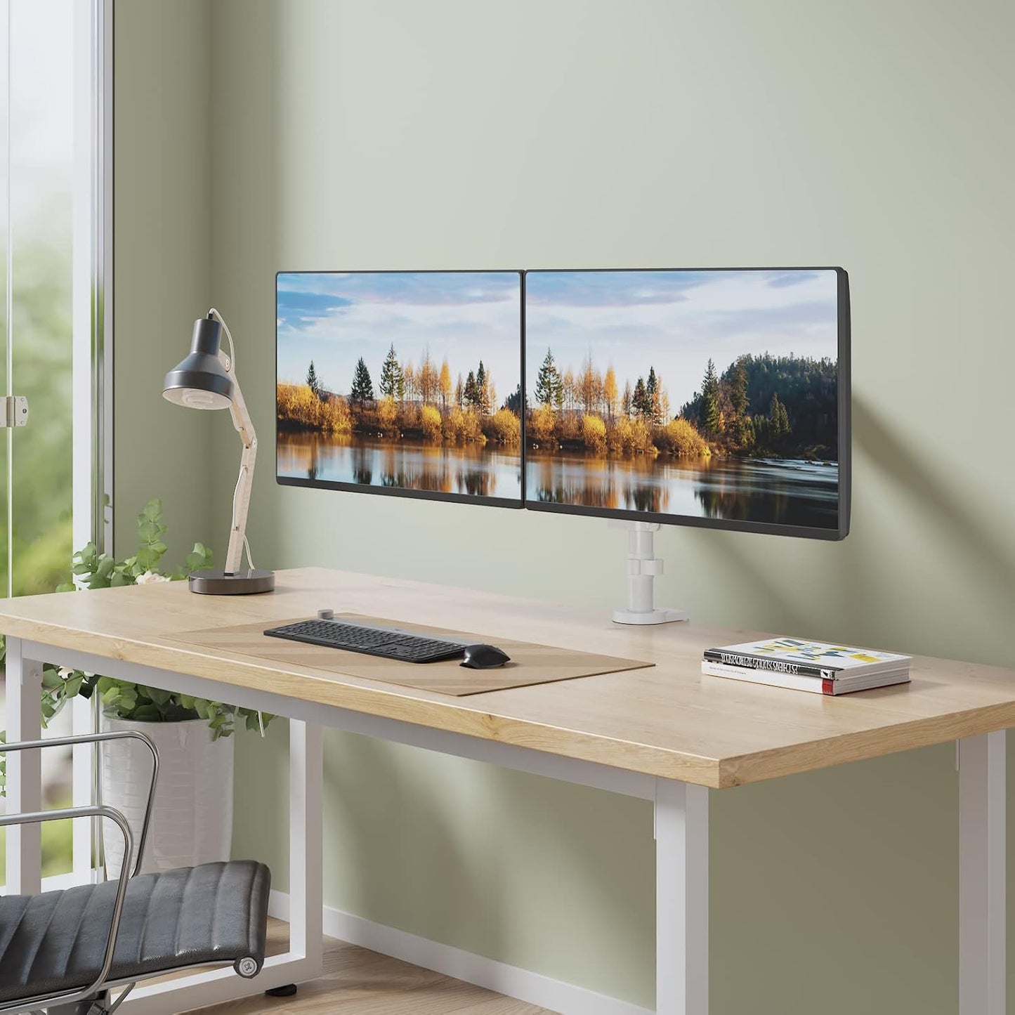 Dual Monitor Mount, Adjustable Gas Spring Arms Desk Mount for 2 Monitors up to 32 Inch, 17.6Lbs Weight Capacity, Mounting Holes 75 X 75Mm or 100 X 100Mm (GSDM002W), White