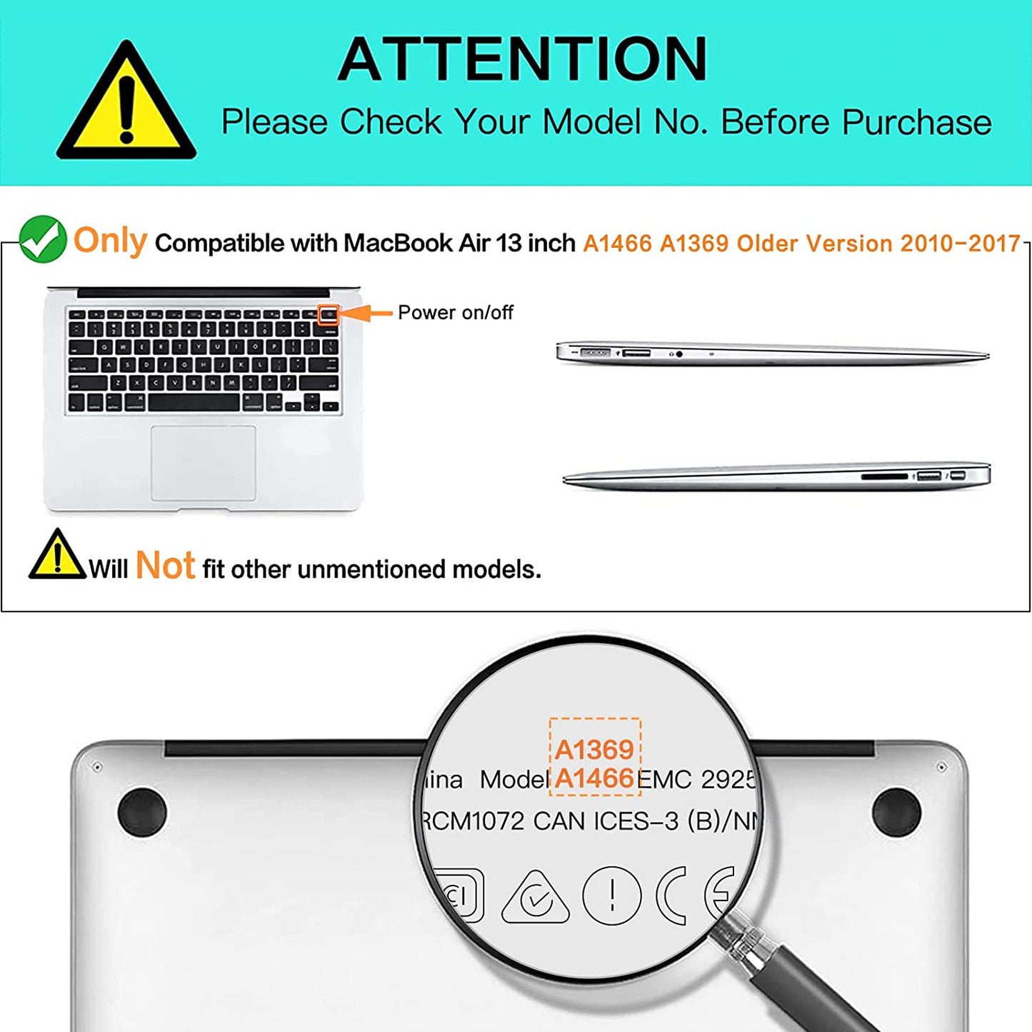 Compatible with Macbook Air 13 Inch Case (A1369 A1466, Older Version 2010-2017 Release), Plastic Hard Shell Case & Sleeve Bag & Keyboard Cover & Webcam Cover & Screen Protector, Midnight Green