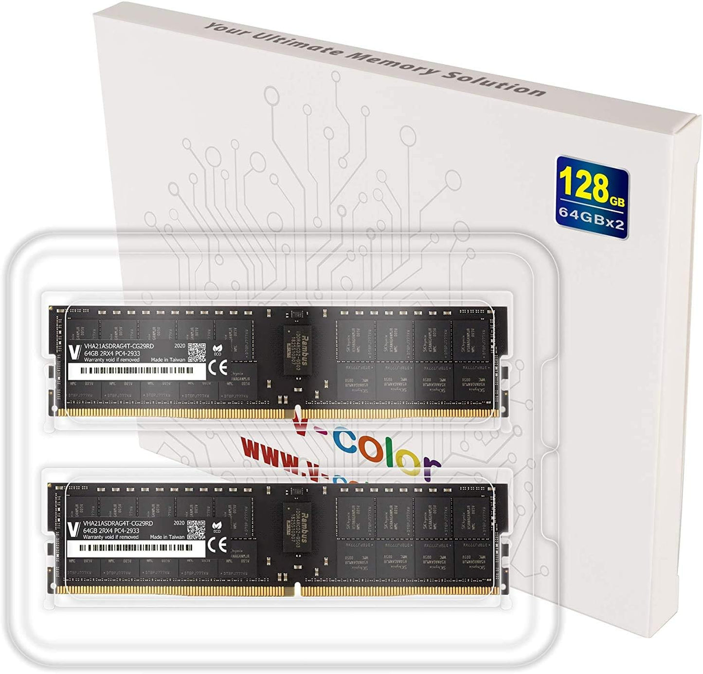 128GB (2 X 64GB) Dual Rank 2Rx4 Server Memory Ram Module for Apple Mac Pro DDR4 2933Mhz (PC3-23400) ECC Registered DIMM 1.2V (VHA21ASDRAG4T-CG29RD)