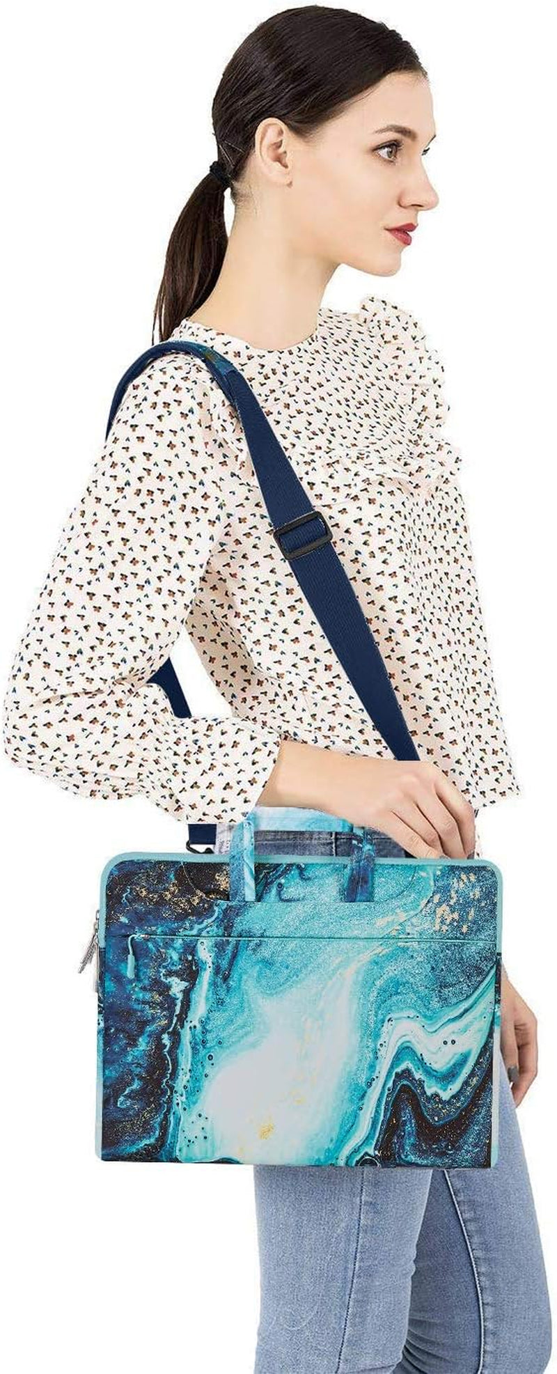Laptop Shoulder Bag Compatible with Macbook Air 15 Inch M3 M2 A2941/Pro 16 M4 M3 M2 M1 2025-2019, 15-15.6 Inch Notebook, Creative Wave Marble Carrying Briefcase Handbag Sleeve Case