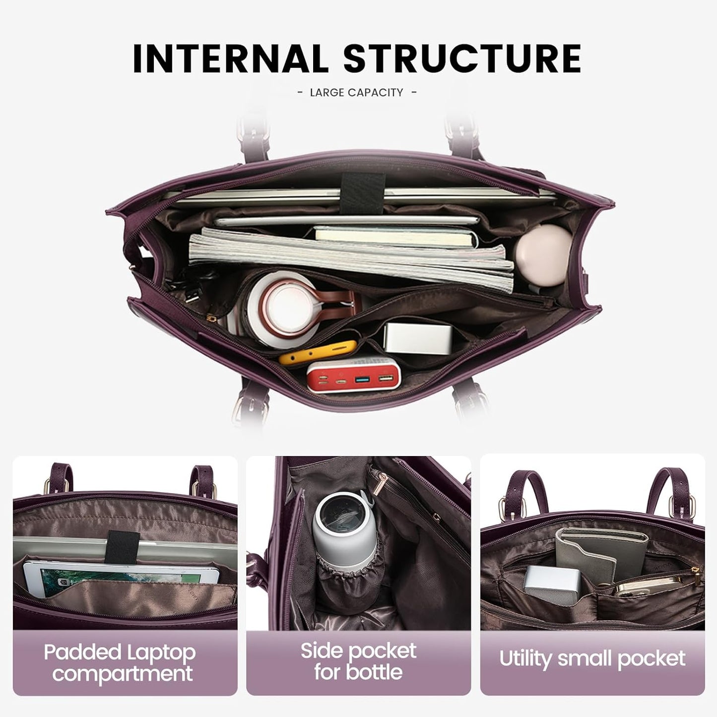Laptop Bag for Women 15.6 Inch Waterproof Work Tote Bag Briefcase with USB Charging Port PU Leather Computer Handbag Shoulder Bag Large Professional Teacher Bag for Travel Business School