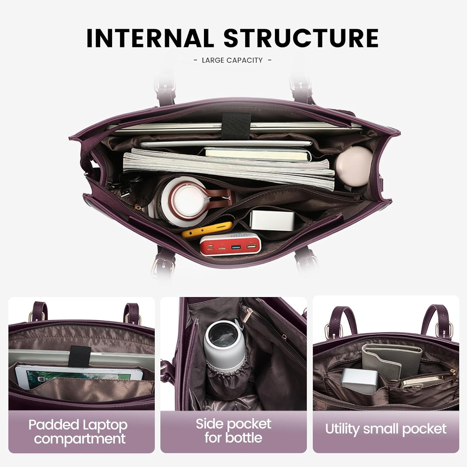 Laptop Bag for Women 15.6 Inch Waterproof Work Tote Bag Briefcase with USB Charging Port PU Leather Computer Handbag Shoulder Bag Large Professional Teacher Bag for Travel Business School